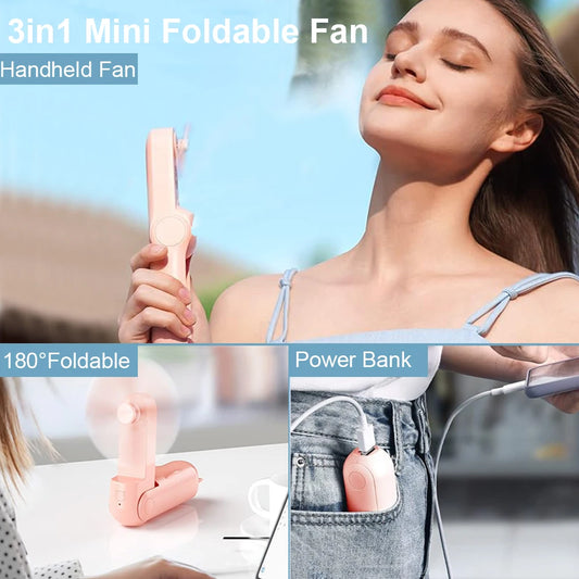 Mini Portable Fan with 2000mAh Power Bank – Foldable Handheld & Desk Fan