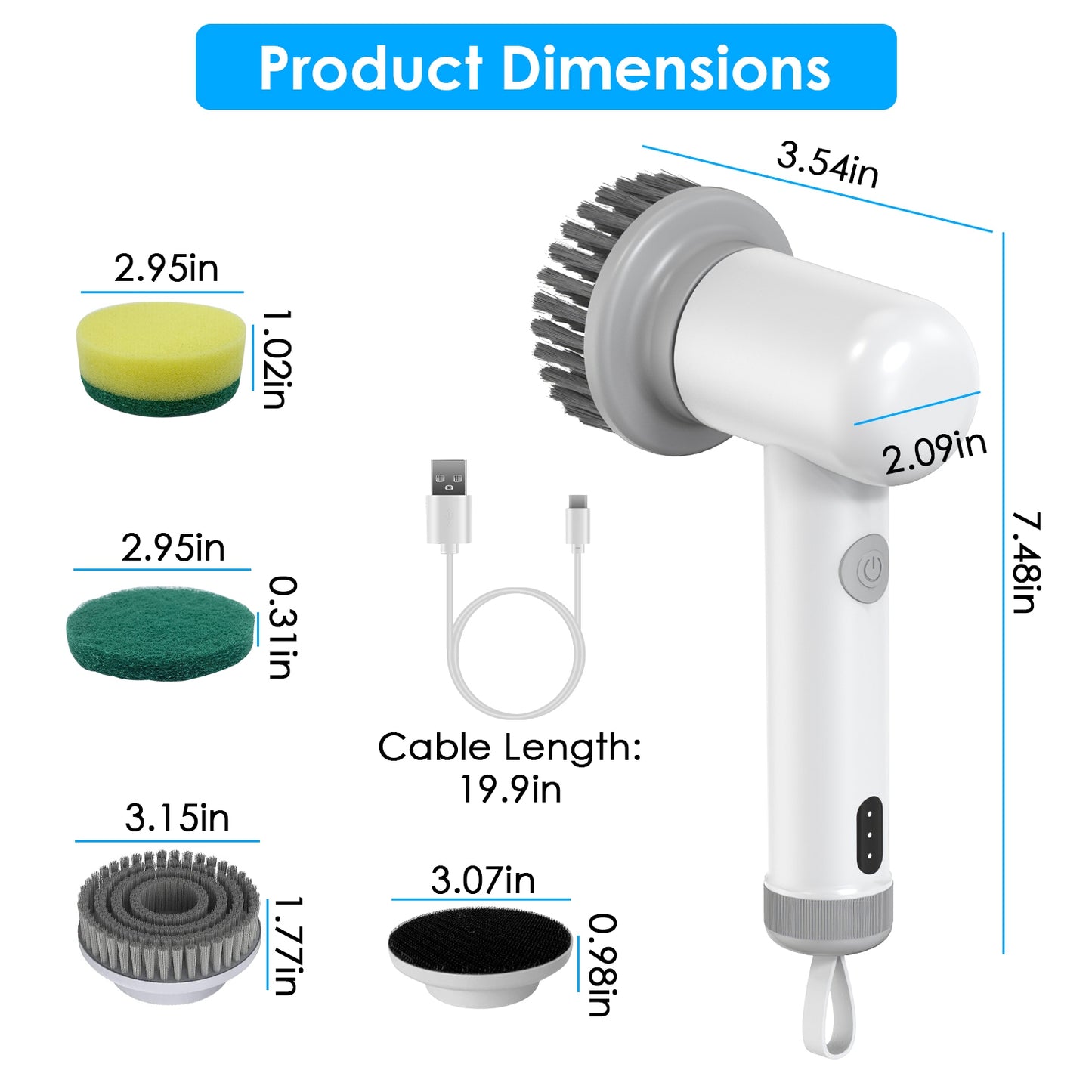 Cordless Electric Spin Scrubber Rechargeable Multi-Head Cleaning Brush
