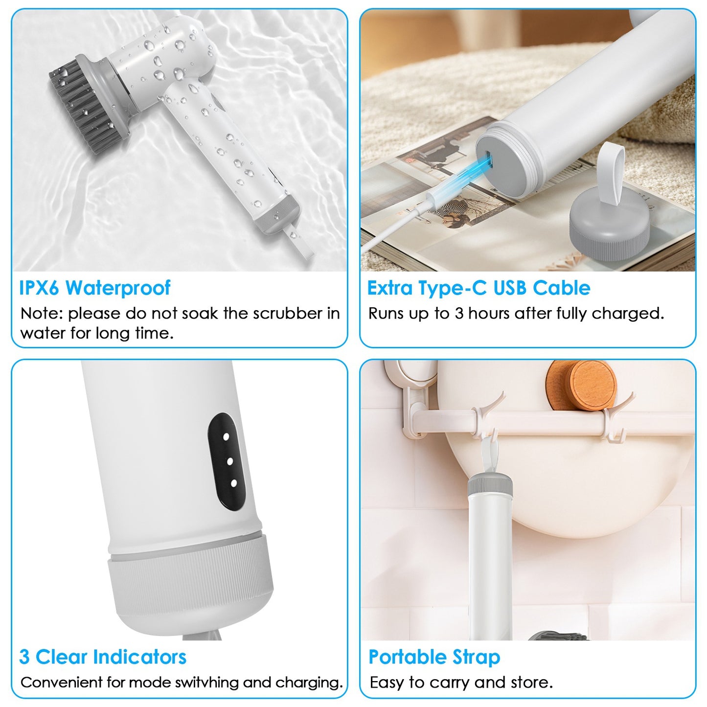 Cordless Electric Spin Scrubber Rechargeable Multi-Head Cleaning Brush