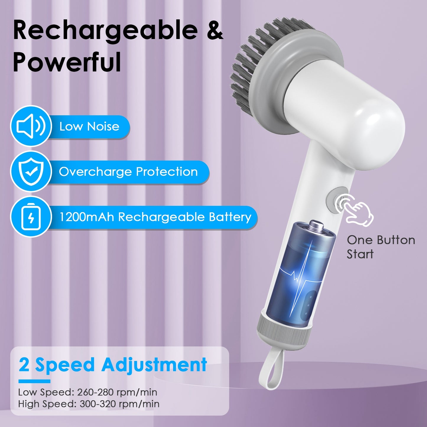 Cordless Electric Spin Scrubber Rechargeable Multi-Head Cleaning Brush
