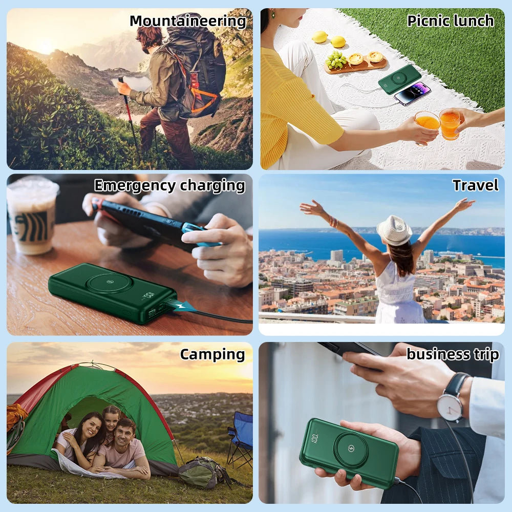 Wireless Power Bank – 4 Built-in Cables & 15W Fast Charging