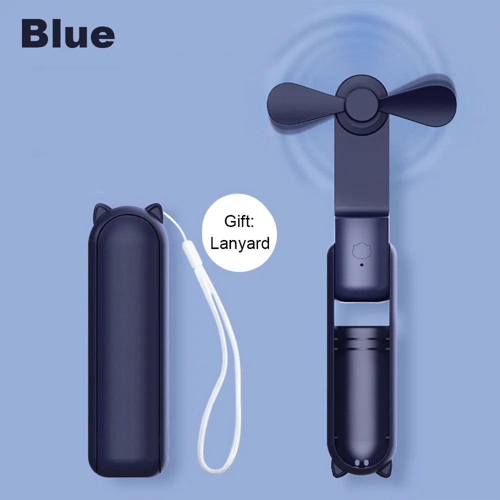 Mini Portable Fan with 2000mAh Power Bank – Foldable Handheld & Desk Fan