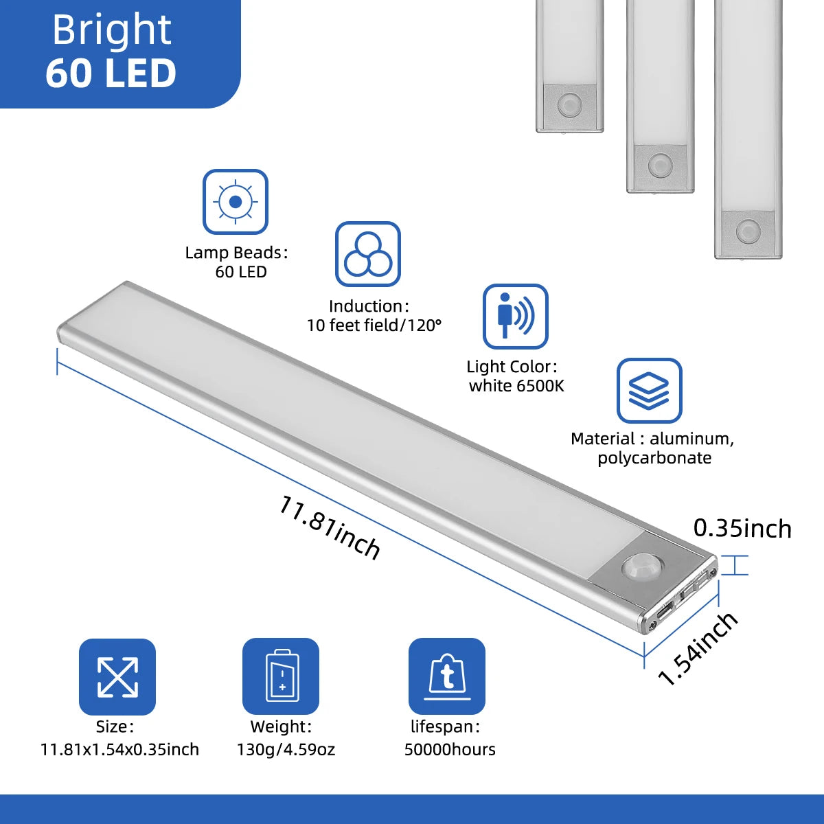 Wireless LED Under Cabinet Light – Motion Sensor, 3 Color Temps, Ultra Slim