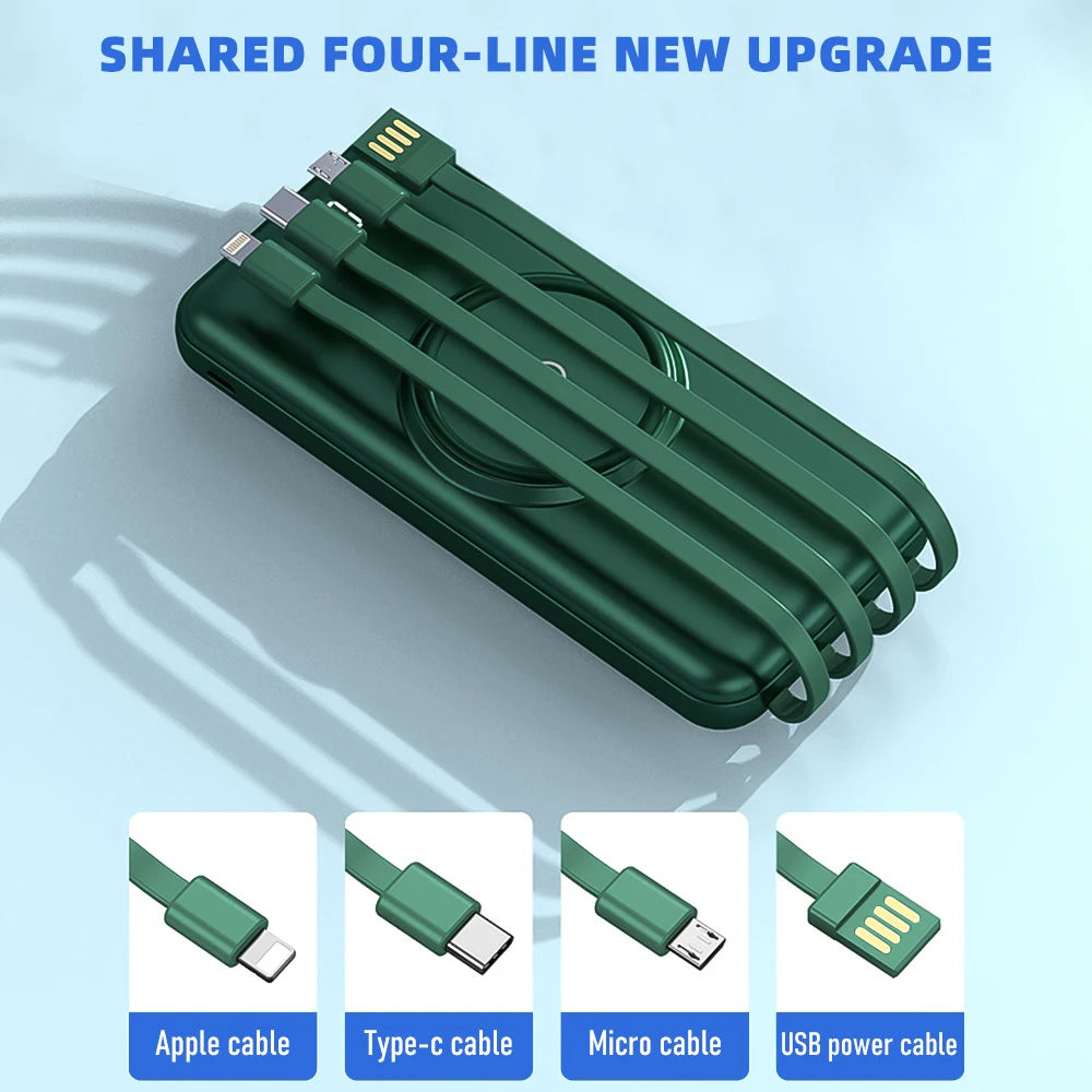 Wireless Power Bank – 4 Built-in Cables & 15W Fast Charging