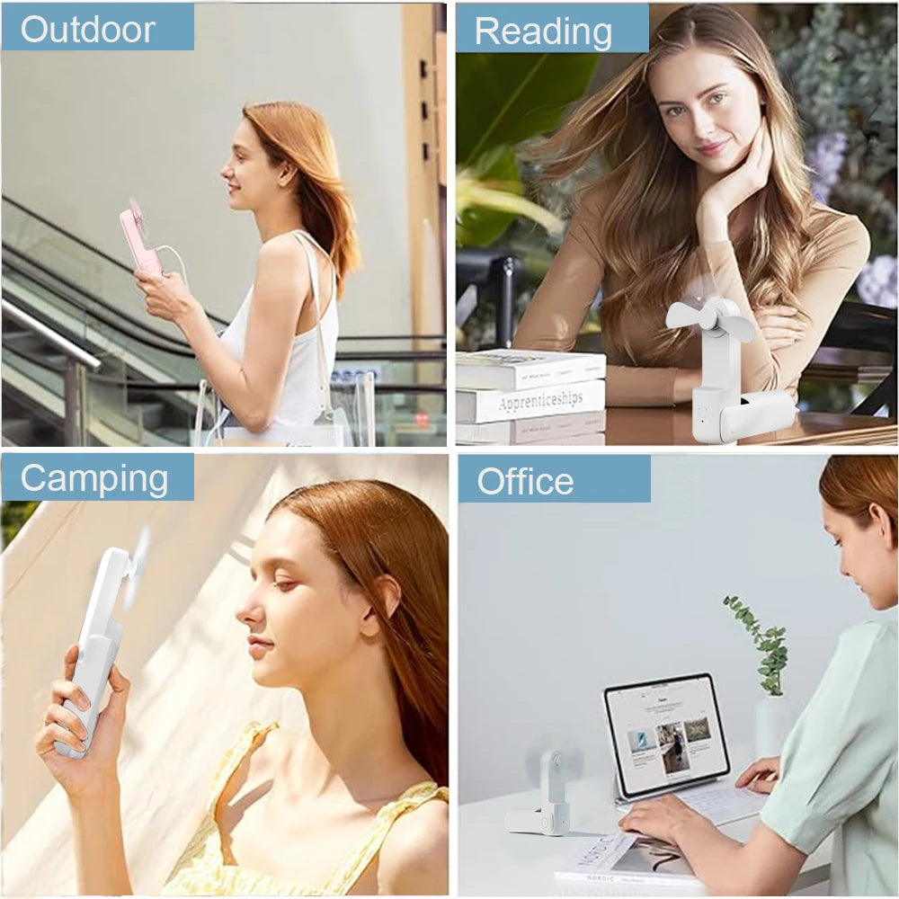 Mini Portable Fan with 2000mAh Power Bank – Foldable Handheld & Desk Fan