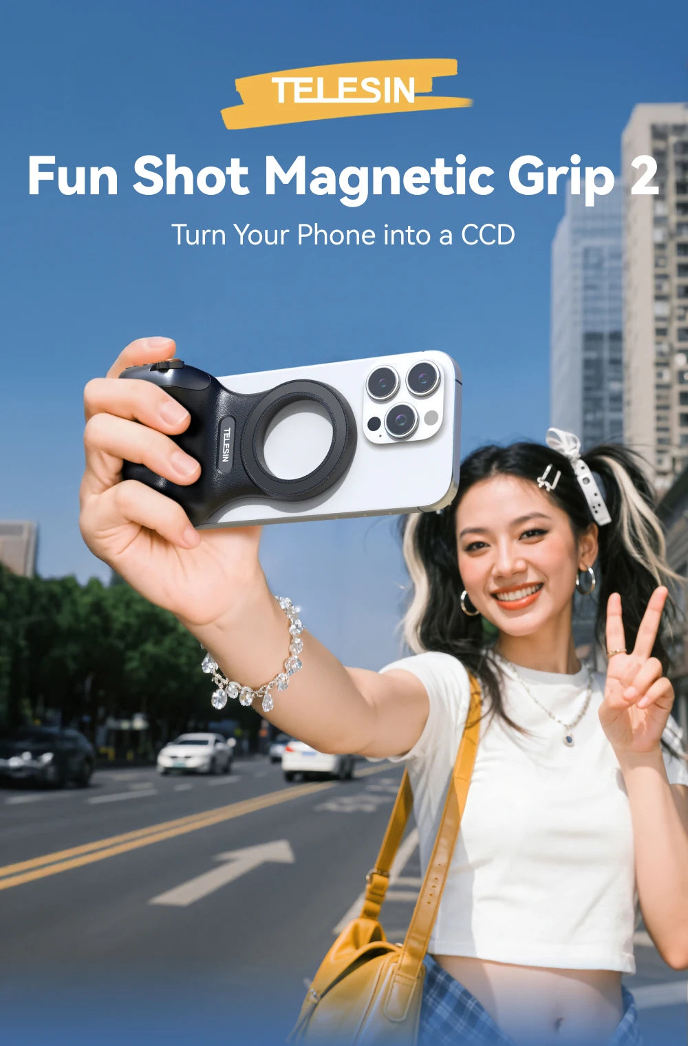 TELESIN Magnetic Grip 2 – Bluetooth Phone Camera Grip with Remote