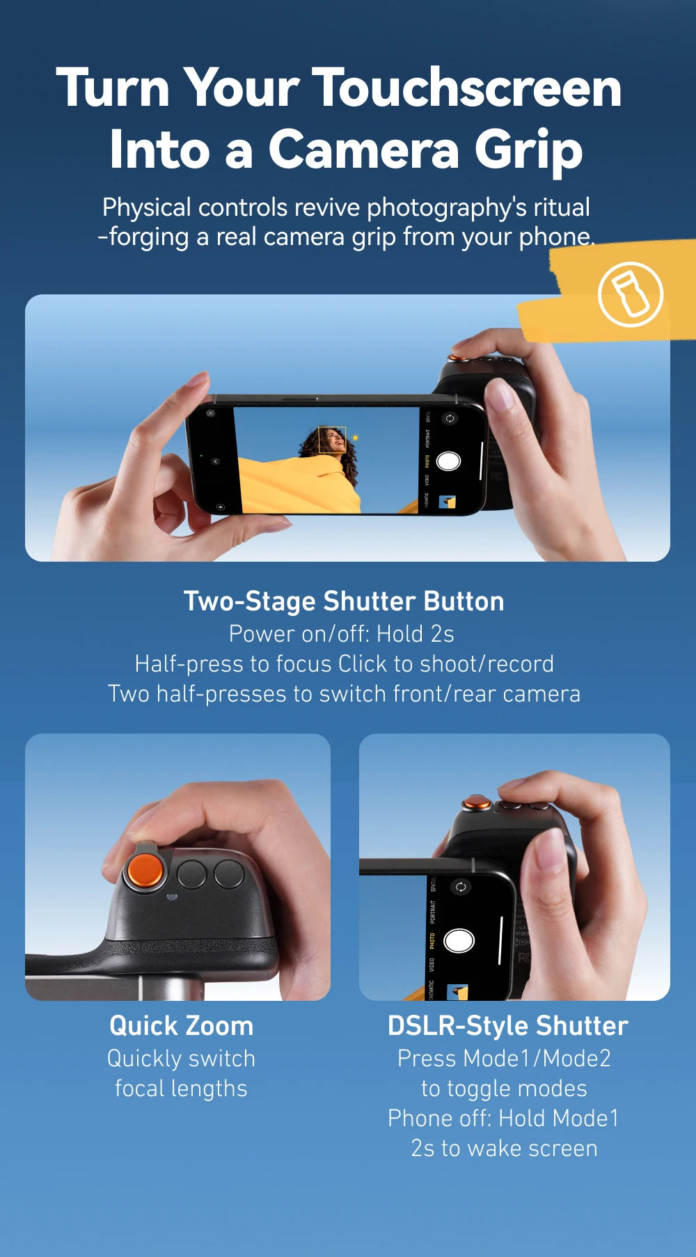 TELESIN Magnetic Grip 2 – Bluetooth Phone Camera Grip with Remote