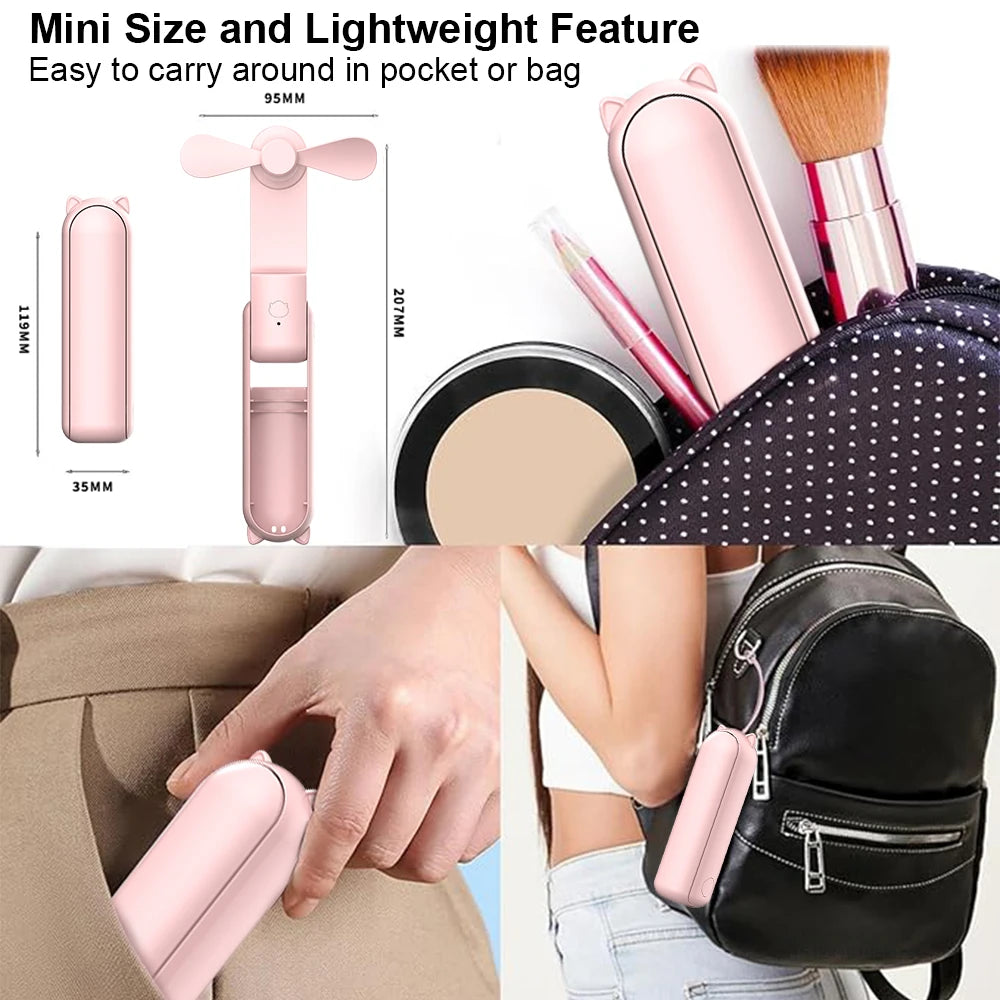 Mini Portable Fan with 2000mAh Power Bank – Foldable Handheld & Desk Fan