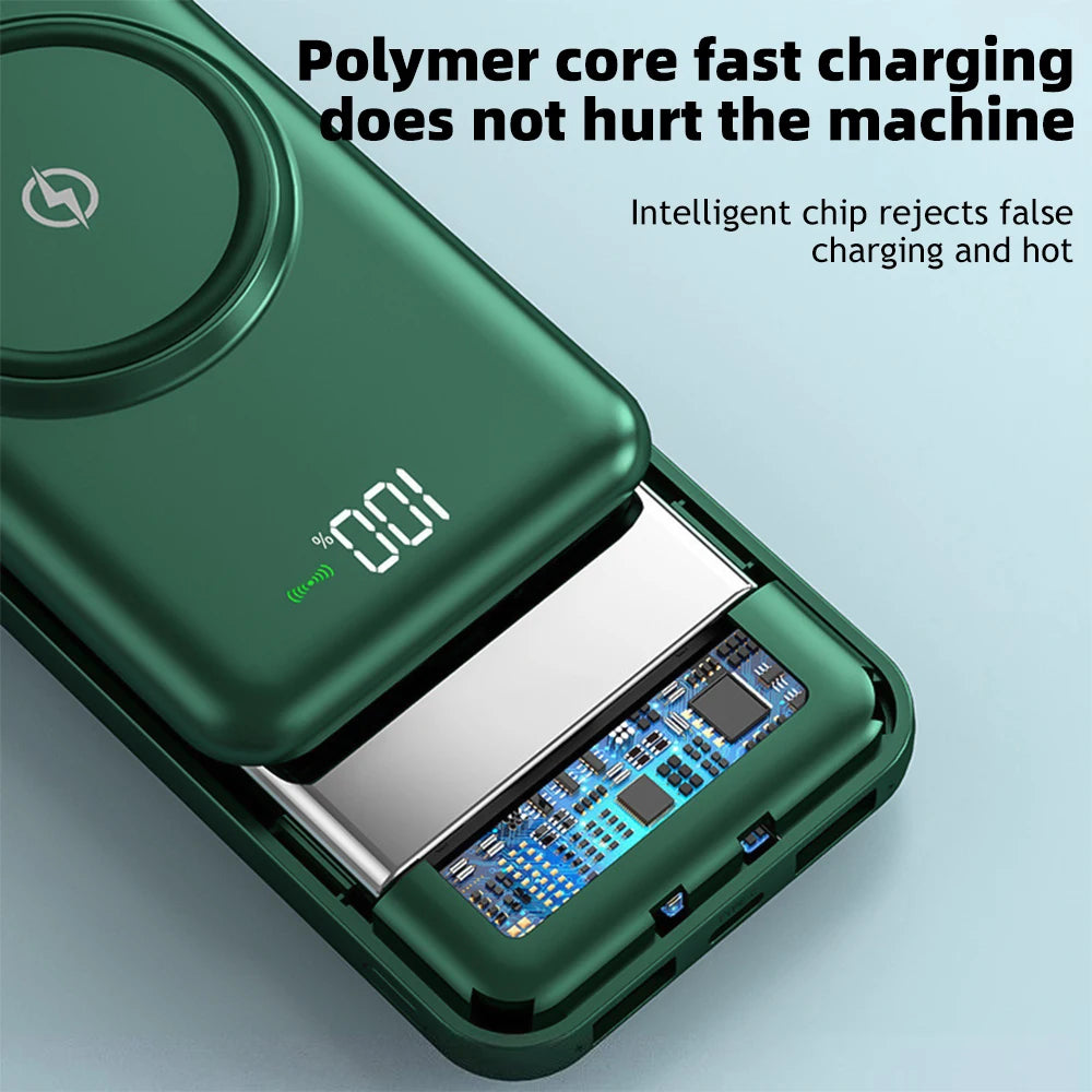 Wireless Power Bank – 4 Built-in Cables & 15W Fast Charging