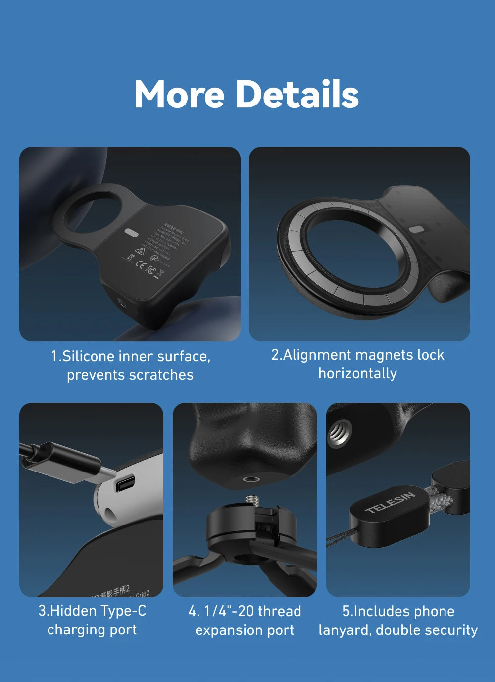 TELESIN Magnetic Grip 2 – Bluetooth Phone Camera Grip with Remote