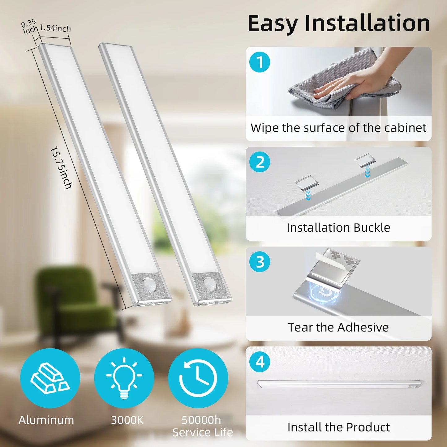 Wireless LED Under Cabinet Light – Motion Sensor, 3 Color Temps, Ultra Slim