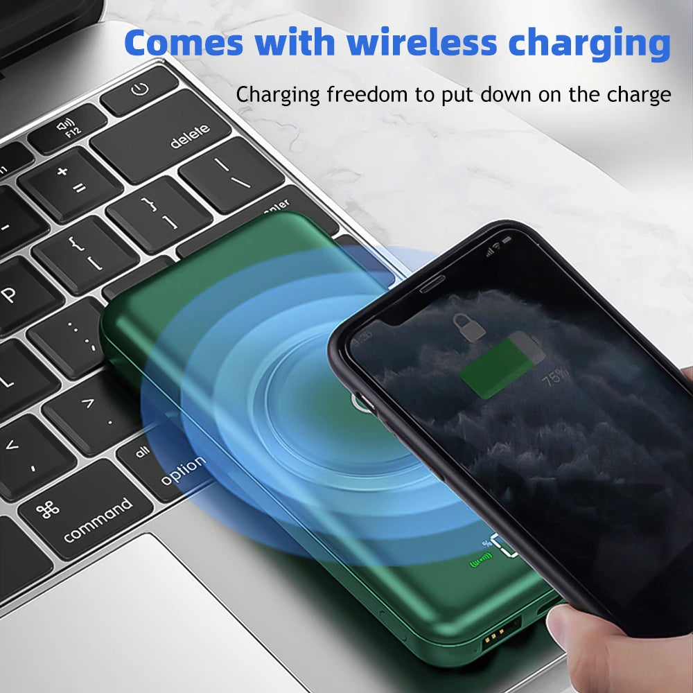 Wireless Power Bank – 4 Built-in Cables & 15W Fast Charging