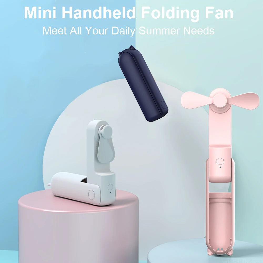 Mini Portable Fan with 2000mAh Power Bank – Foldable Handheld & Desk Fan