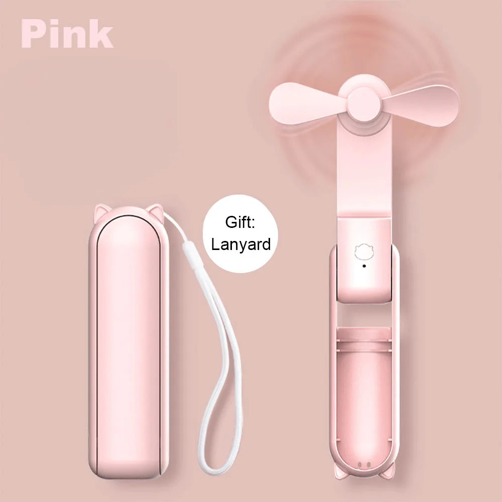 Mini Portable Fan with 2000mAh Power Bank – Foldable Handheld & Desk Fan