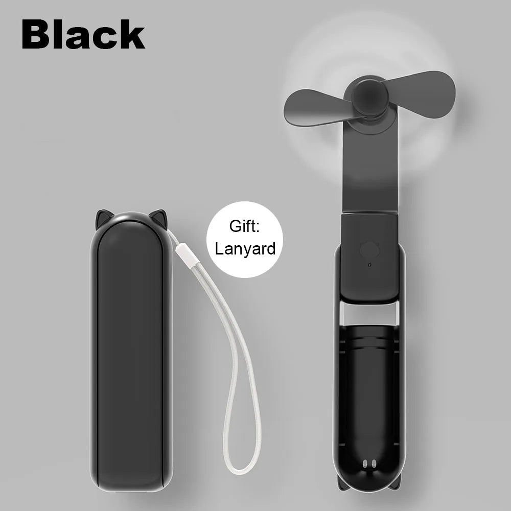 Mini Portable Fan with 2000mAh Power Bank – Foldable Handheld & Desk Fan