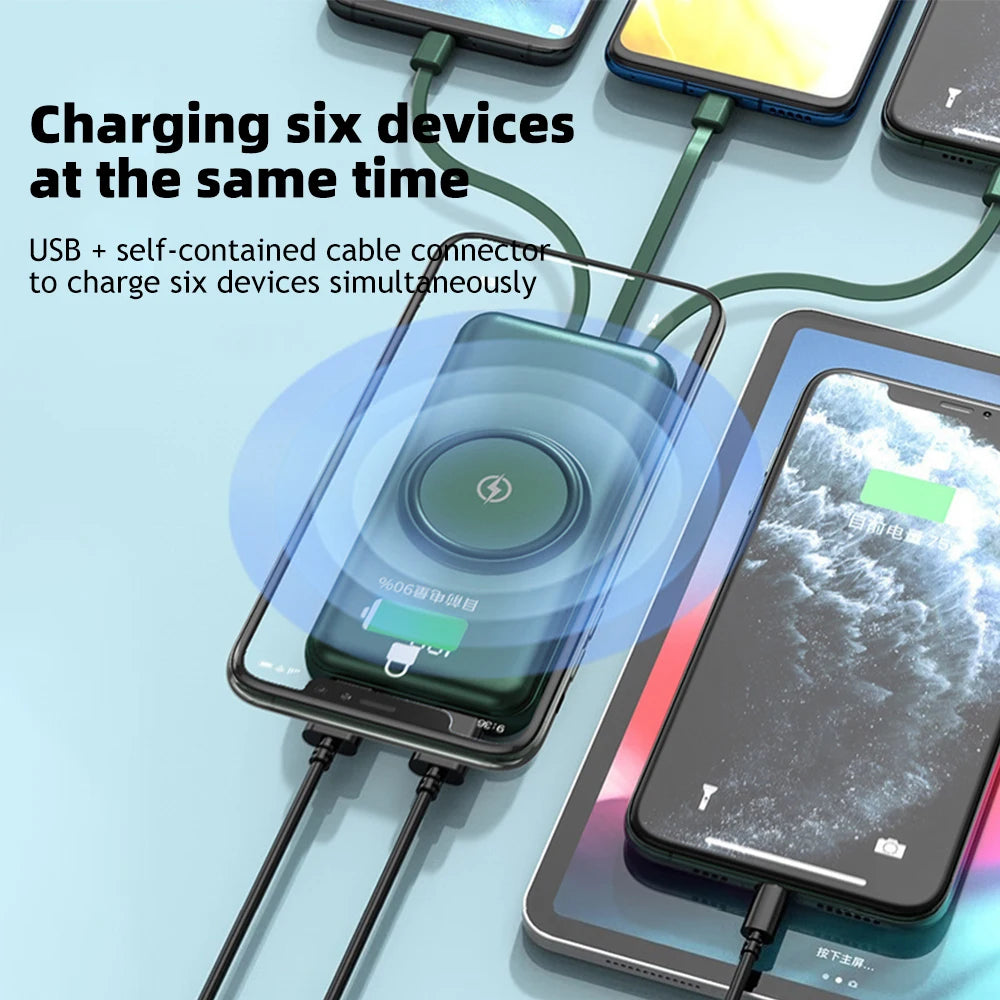 Wireless Power Bank – 4 Built-in Cables & 15W Fast Charging