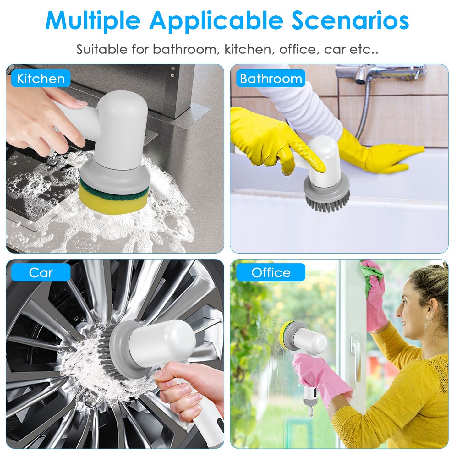 Cordless Electric Spin Scrubber Rechargeable Multi-Head Cleaning Brush